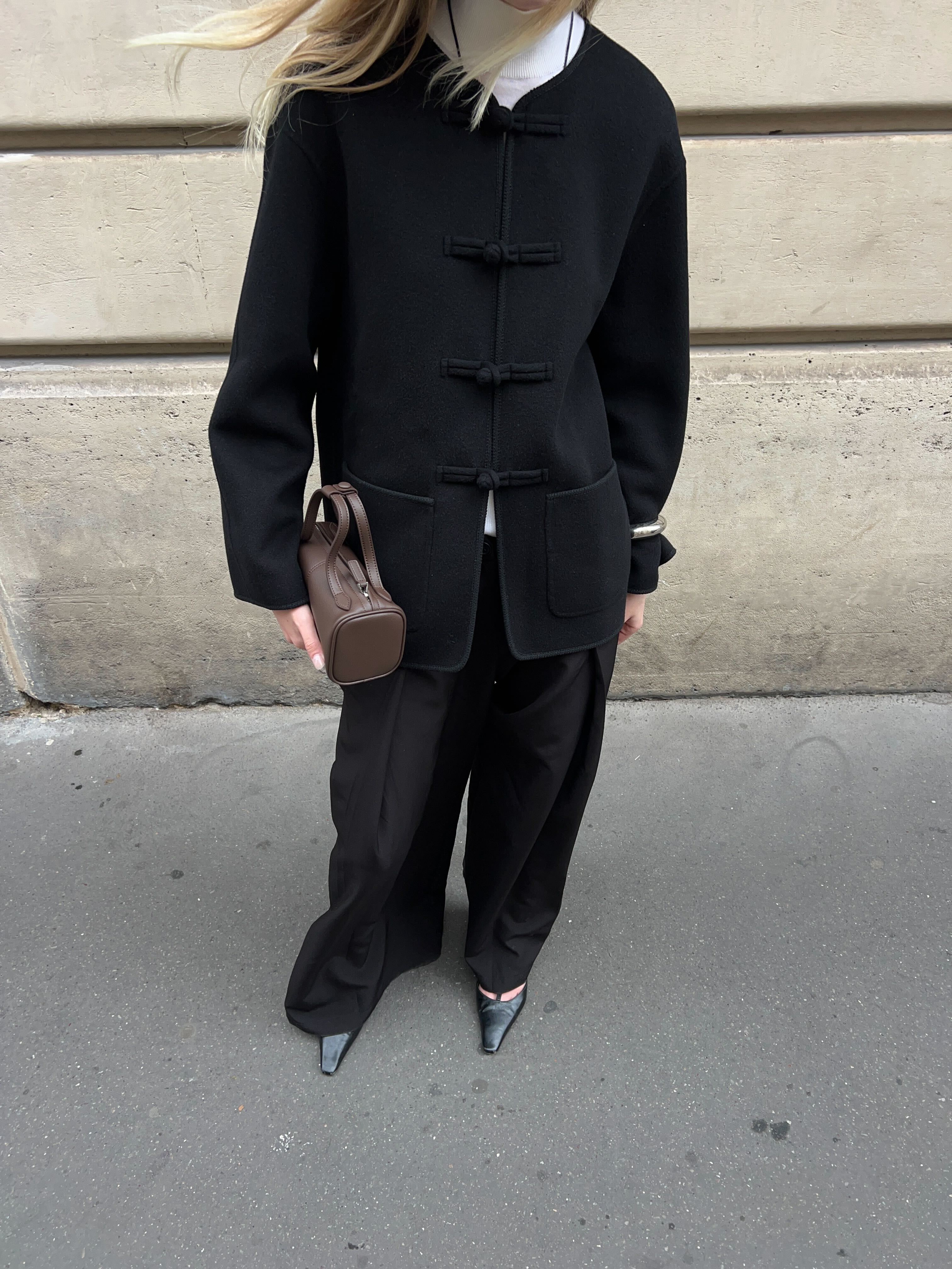 Freja creative director Brielle Smith styling Jane bag in espresso