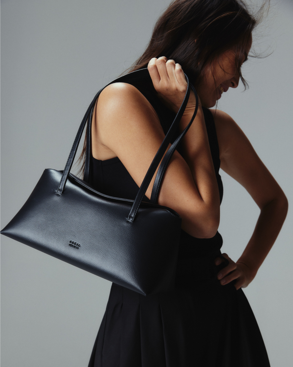 Black and Cognac Tote Bag - Vegan Leather Handbag - Oversized Bag