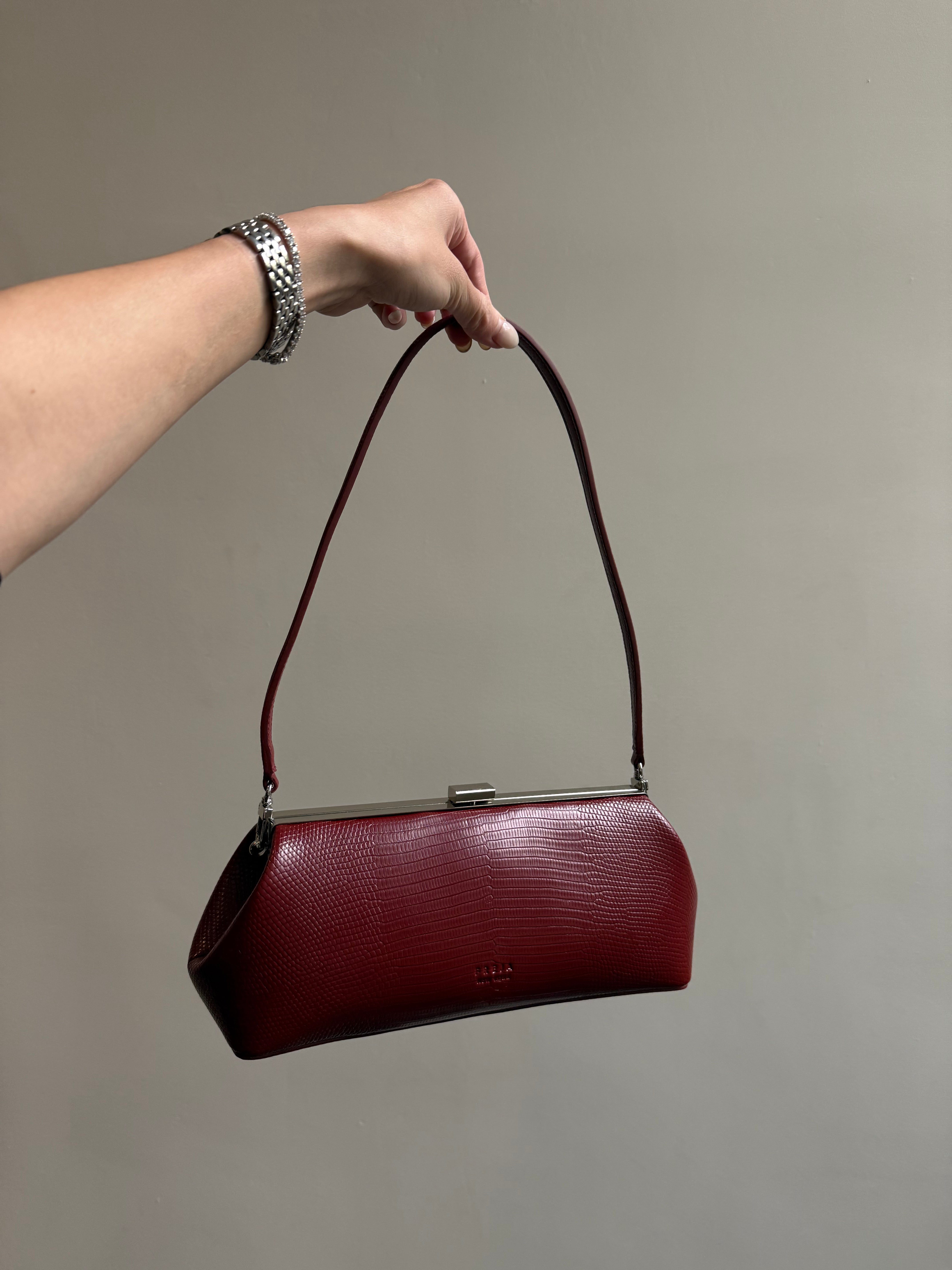 Framed Clutch Bag Red Lizard - Archive