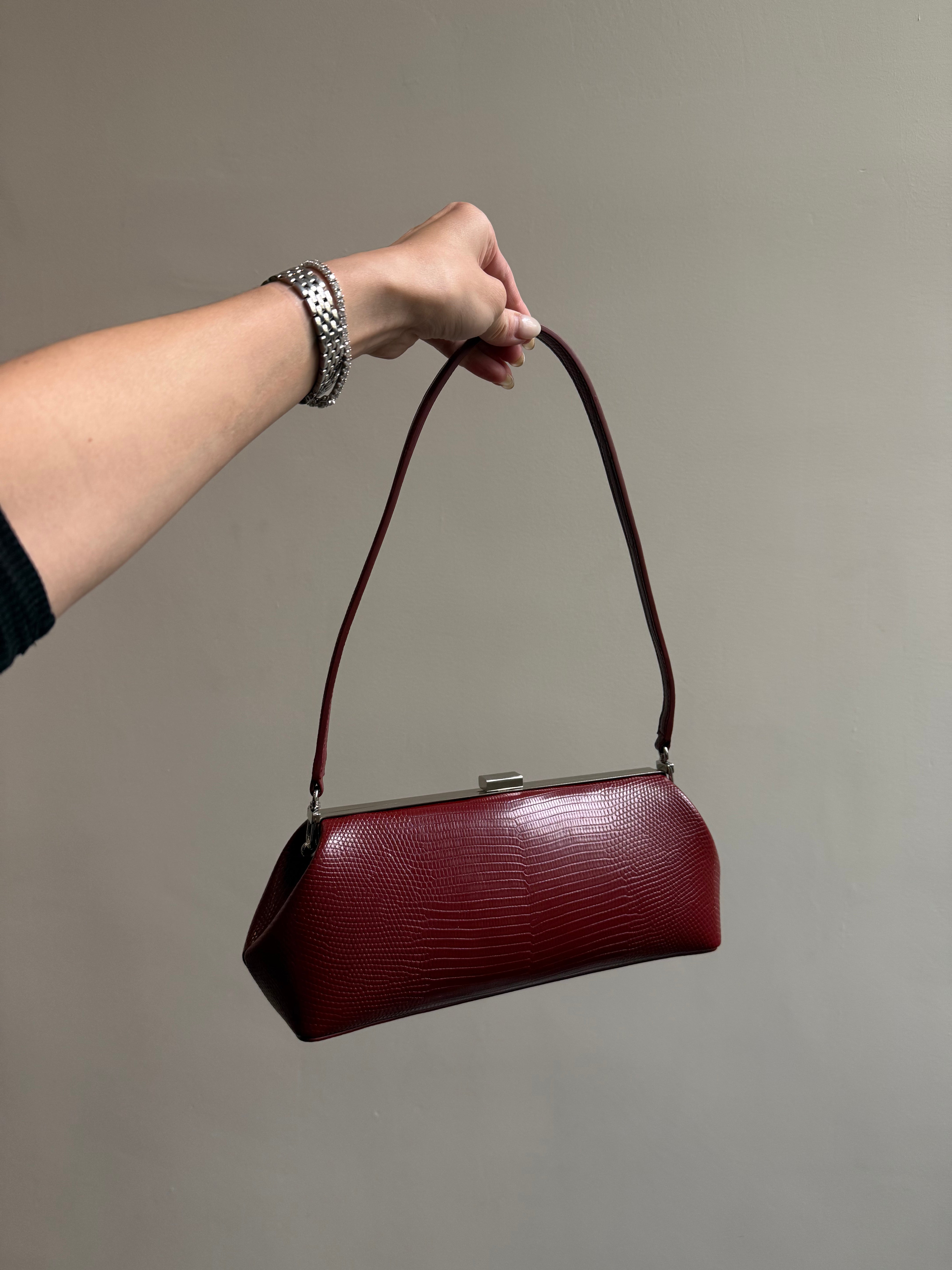 Framed Clutch Bag Red Lizard - Archive